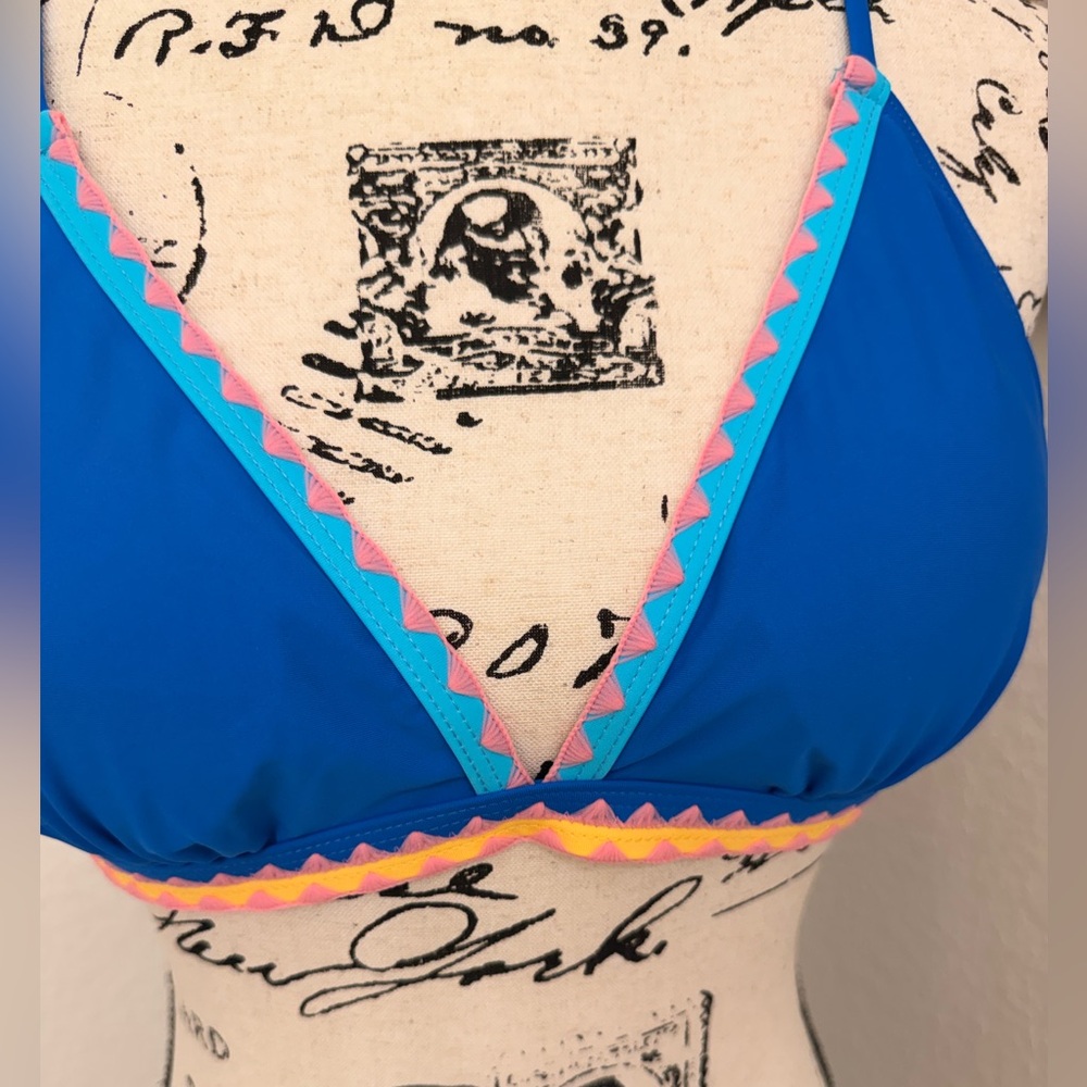 Blue Triangle Bikini with Pink Accents - Picture 5 of 13